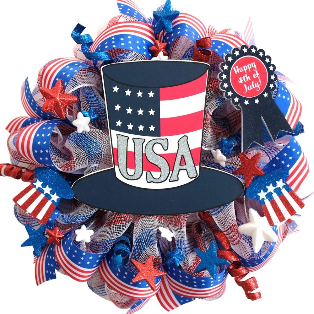 Patrioric Wreath 20inch USA Summer Deco America 4th Of July Red White Blue